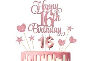 Lecferrarc 16th Birthday Cake Decorations, 16th Birthday Candles Cake Numeral Candles and Glitter Happy 16th Birthday Cake Toppers Set for Birthday Party Supplies (Rose Gold)
