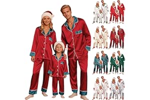 WWPPAION 2026 Family Satin Christmas Pajamas Sets Silk Xmas Pjs Matching Sets Soft Sleepwear for Mens Womens Adults Kids