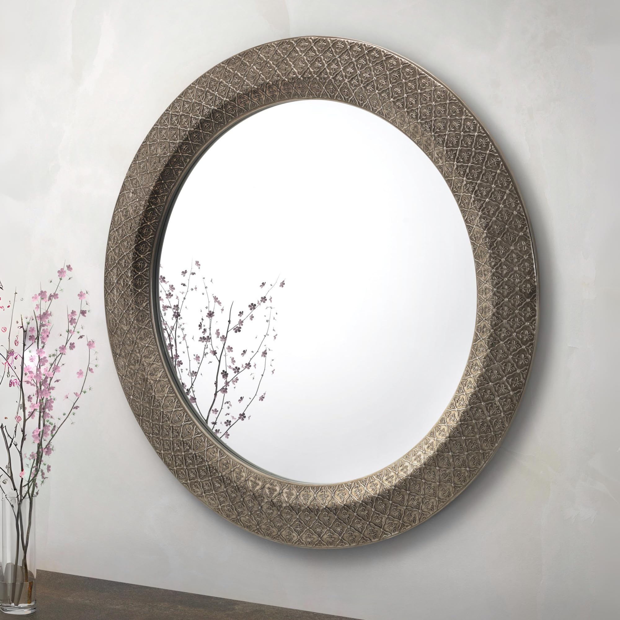 Julian Bowen Cadence Large Round Wall Mirror - Pewter Mirrors