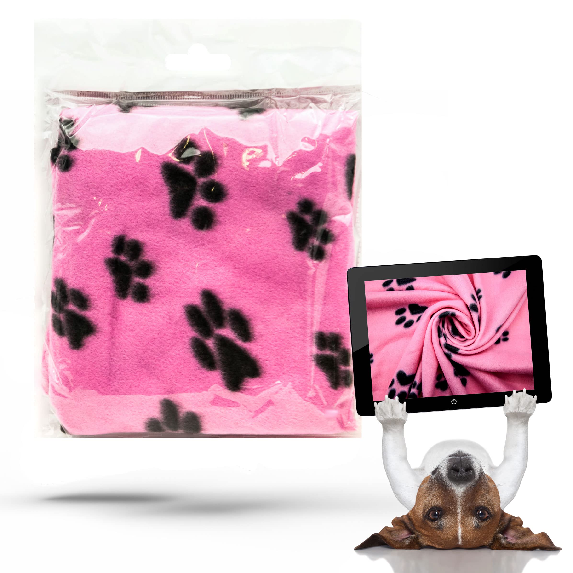 Petopedia Soft Warm Dog Fleece Animal Pet Blankets with Paw Prints – Cat, Puppy & Dog Blankets Washable Bed Travel (Pink, 70cm X 73cm (Pack of 1))