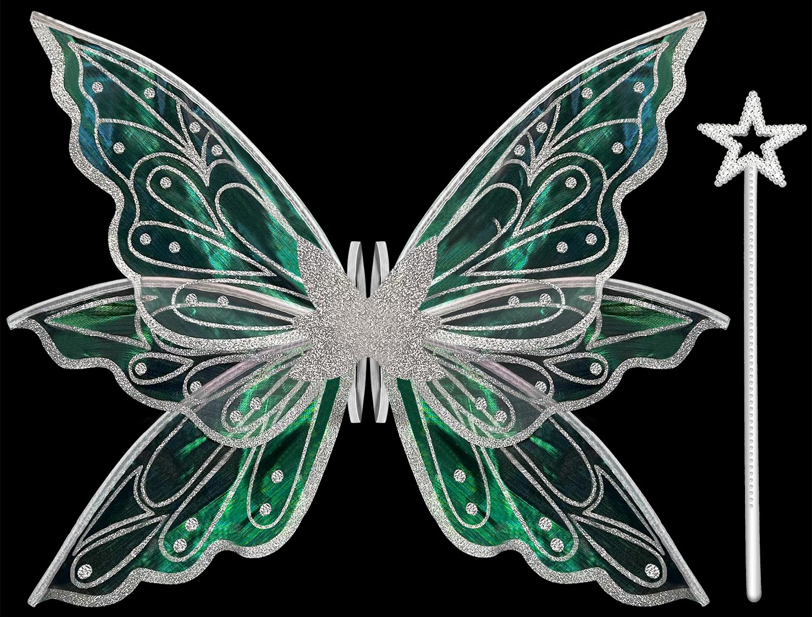 Fairy Wings for Adult Women, Butterfly Wings for Girls,Sparkle Angel Wings Halloween Costume Dress Up Party Favor for Halloween Chrismas Birthday Party (Silver)