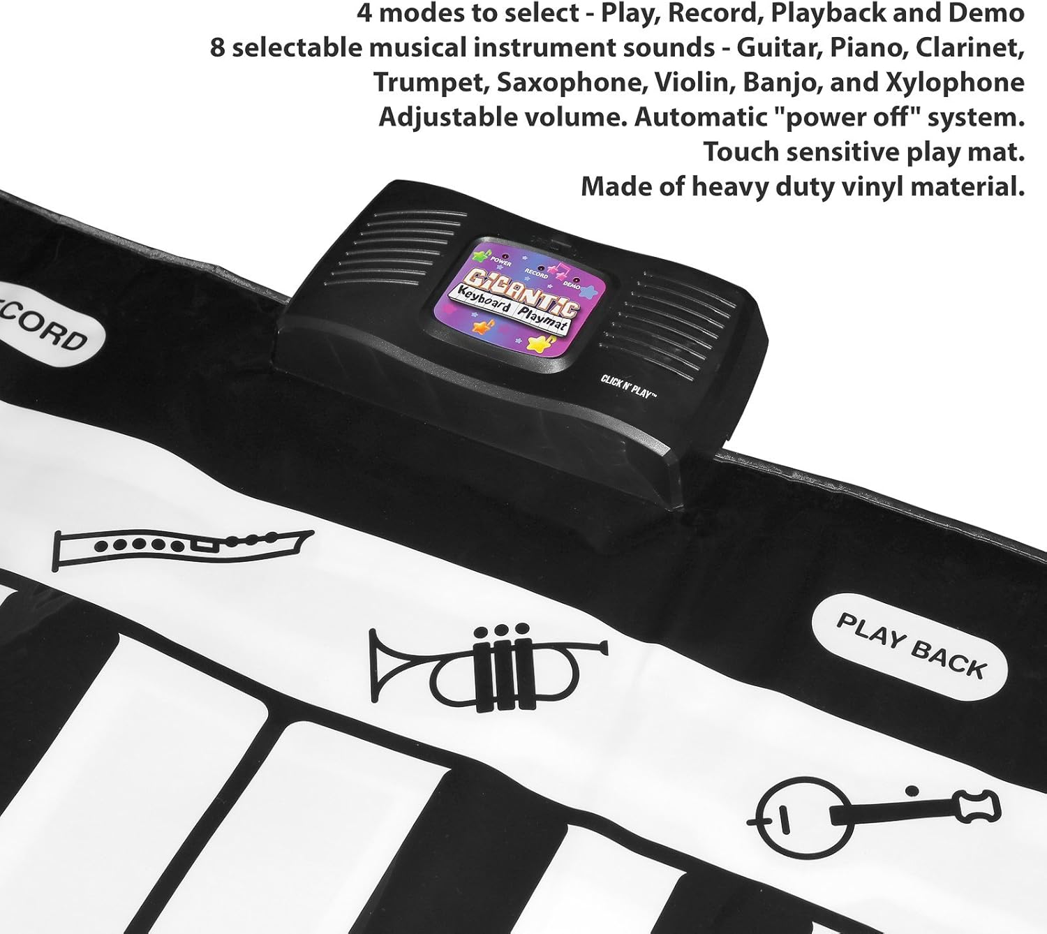 Click N' Play Gigantic Keyboard Play Mat, 24 Keys Piano Mat, 8 Selectable Musical Instruments + Play -Record -Playback -Demo-mode: Toys & Games