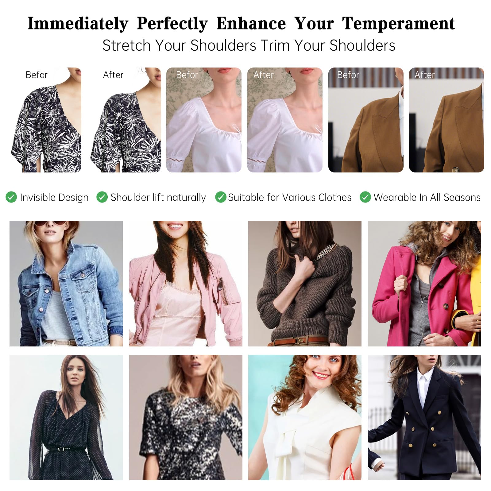 2 Pairs Set-in Shoulder Pads Thickness 1.5cm Breathable Sponge Pads Shoulder Enhancer Sewing Supplies for Women Men Sloping High Low Shoulders Blazer Suit T-Shirt (Black+White)