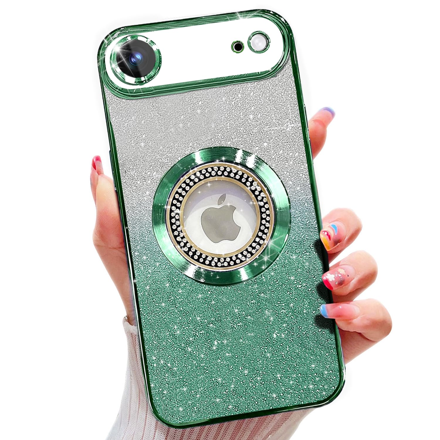 Photo 1 of Misscase for iPhone Air Magnetic Glitter Case Compatible with MagSafe,Full Protection Slim Shockproof Case with Camera Lens Protector Plating Bling Cover Case for iPhone 17 Air 6.5" Green