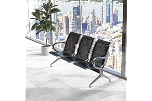 Kinfant Waiting Room Chair Bench - Guest Reception Chairs for Airport Hospital Bank Salon Barber Hall Room Conference (3-seat, Black-Mesh)