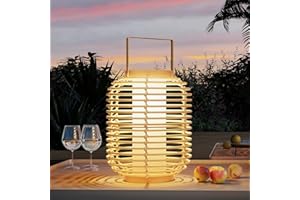 Solar Yard Outdoor Austin Solar Powered Floor Lamp Set of 4, 14-inch Wicker Woven LED Lamp, Water-Resistant Garden Light, Boho Style, Decor for Balcony, Porch, Yard, Pathway, Natural Color