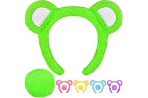 MUKOSEL Bear Ears Headband and Tail Set, Bear Costume Animal Ears Costume for Adult Women Men, Halloween Party Headwear
