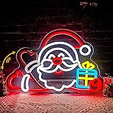 Waving Santa Neon Sign Christmas Neon Sign for Wall Decor Santa Claus Neon Lights Dimmable Christmas Lights Up Sign for Bedroom Kids Room Living Room Gift Xmas Party