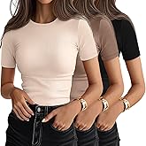 Ficerd 3 Pack Women's Ribbed T-Shirts, Cotton Short Sleeve Basic Tees Crewneck Fitted Tops Casual Shirts 2026 Summer Trendy