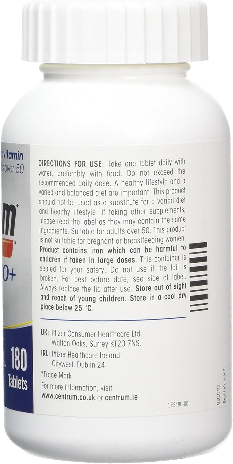 Centrum Advance 50+ Tablets Multivitamin & Mineral Supplements, with 24 essential nutrients, including vitamin D, C, Zinc, 180 ct - Image 3