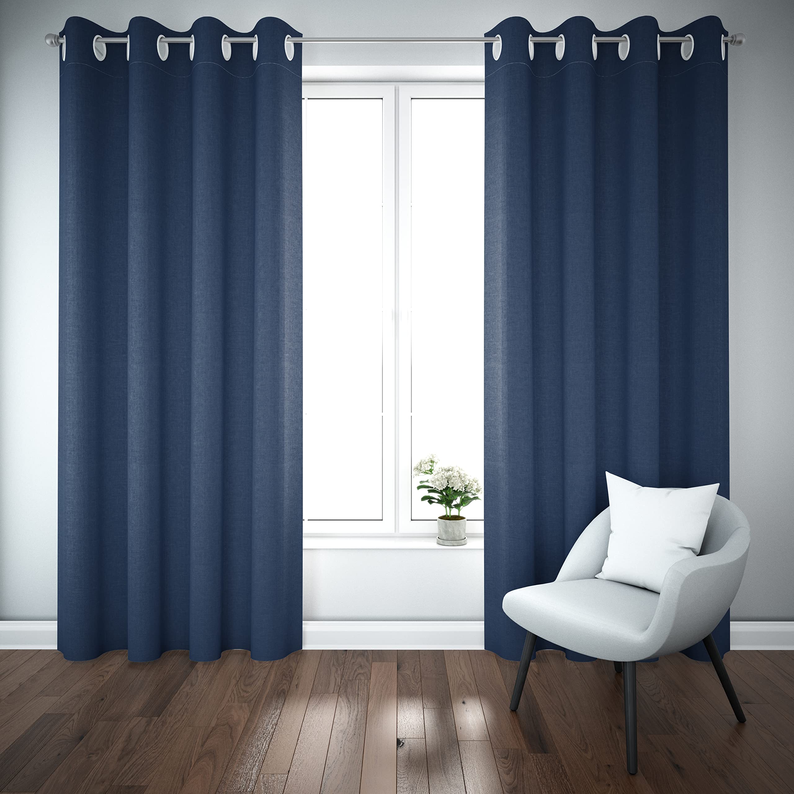 Rayyan Thermal Insulated Blackout Ring Top Curtains Pair Of 2 Eyelet Blackout Curtains With Tie Backs Luxury Feel Soft Touch Room Darkening Curtain (Navy, W46 xL90 (W116cmxL228cm)) (BHL260123)