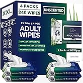 OPTEEL Adult Wipes For Elderly - 8"x13" Extra Large & Soft Wet Wipes for Adults Bathing - Incontinence Disposable Washcloths, Vitamin E & Aloe Infused for Men & Women 240ct (4 Packs of 60)