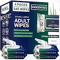 Adult Wipes For Elderly - 8"x13" 240ct (4 Packs of 60) Huge & Soft Non-Flushable Body Wipes for Adults Bathing No-Rinse - Inc