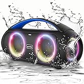 Gemini Portable Bluetooth Boombox Speaker with Deep Bass, LED Party Lights, FM Radio, USB, Mic Input & 7-Hour Battery – Rechargeable Wireless Speaker for Travel, Gym, or Home Use (GGO-230L)