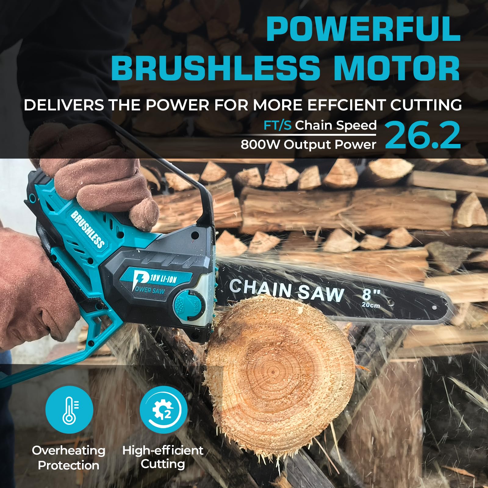 8-Zoll Kettensäge für Makita 18V Akku, automatischer Öler, bürstenlose 6-Zoll und 8-Zoll Akku Baumsäge, batteriebetriebene Mini-Kettensäge zum Holzschneiden und Baumbeschneiden (nur Werkzeug) 2