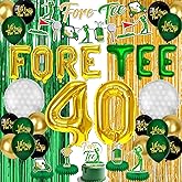 Birthday Decorations for Men, Black and Gold Birthday Party Decor with 40 Inch Gold 40 Number Balloons, Cheers to Years Banner,Fringe Curtains and Foil Balloons (Green 40th)