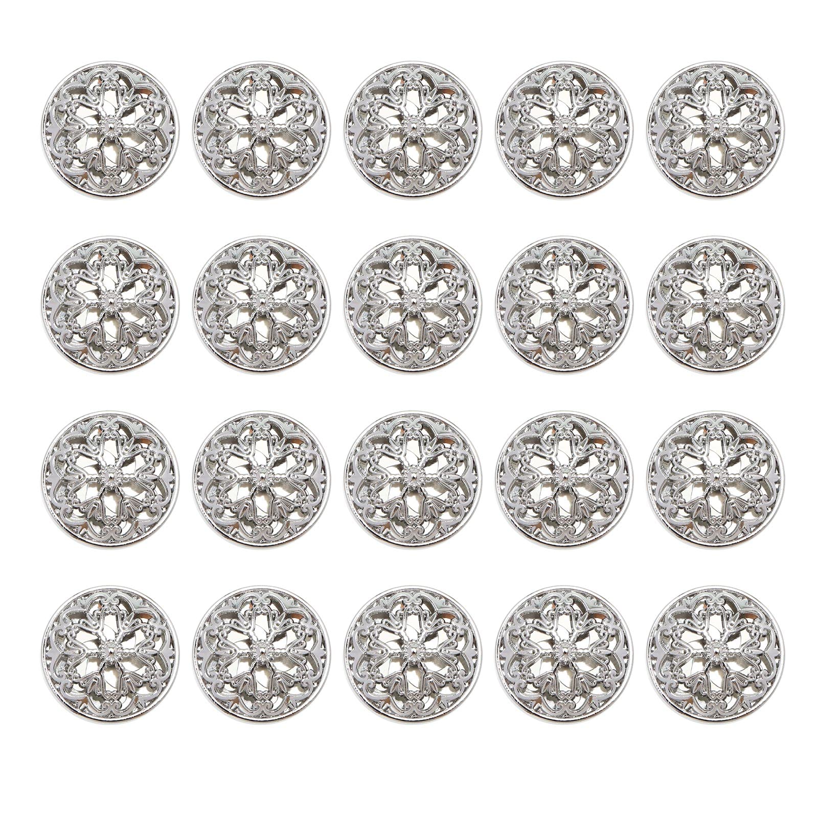 VGOL 20pcs Clothes Button 25mm Fashion Hollow Flower Alloy Round Shaped Sewing Button for Men Women Blazer Coat Uniform Shirt and Jacket Silver