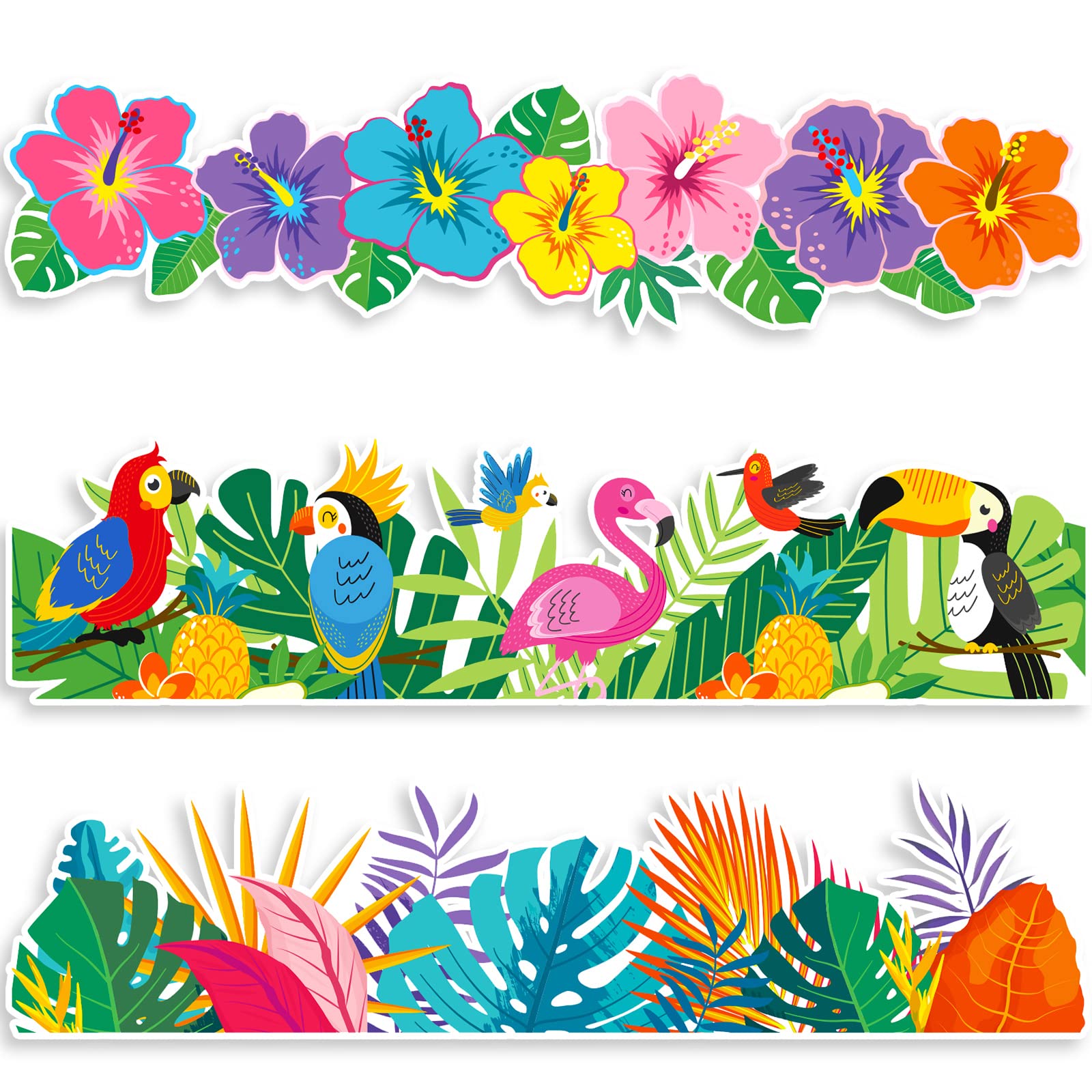 Photo 1 of Sabary 71 ft Tropical Bulletin Board Borders Trim Summer Borders Hawaiian Luau Flower Flamingo Classroom Decor for Back to School Wall Classroom Chalkboard Decorations