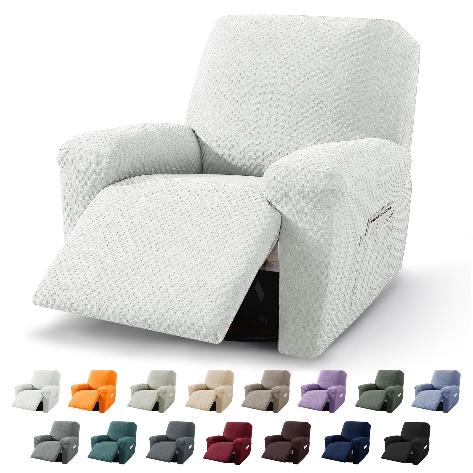 Photo 1 of YEMYHOM 4 Pieces Stretch Recliner Slipcover Latest Jacquard Recliner Chair Cover with Side Pocket Anti-Slip Fitted Recliner Cover Couch Furniture Protector with Elastic Bottom (Recliner, White)