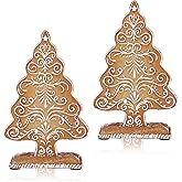 Geelin 2 Set Christmas Gingerbread Gift Resin Gingerbread Tree Figurines Christmas Table Decorations for Tabletop Centerpiece Home Mantel Collectible Gifts, 7.09" x 3.94" x 2.36"(Vintage Brown)