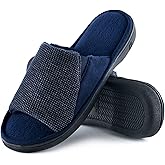 Honalika Cozy Men's Open Toe House Slippers, Breathable, Non-Slip, Memory Foam, Comfy Indoor Slippers for Men, Blue, Size 13-14