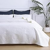 SheRest Twin Quilt Bedding Set - White Soft Breathable Bed Quilt, Modern Style Embossed Bedspreads, Lightweight Microfiber Reversible Coverlet for All Seasons - 1 Quilt, 1 Pillow Sham