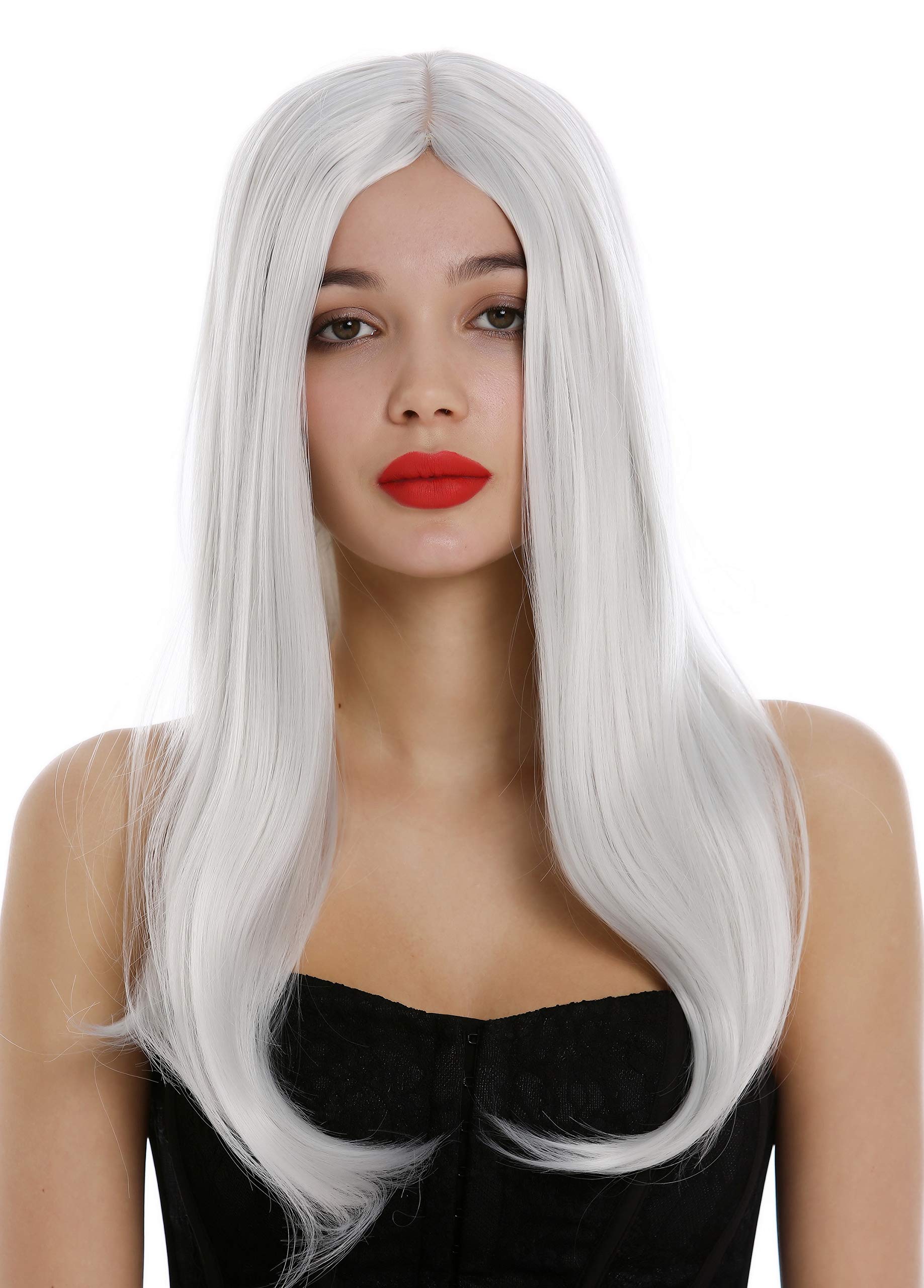 WIG ME UP - SA-151-001 Long Lady Wig straight sleek hair middle parting very light white-ish gray Fairy Elf