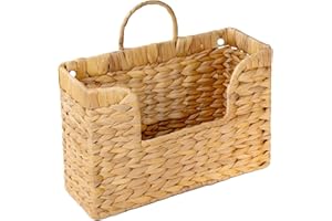 PINXIURY Magazine Holder Wall Basket Water Hyacinth Woven Mail Organizer, Wicker Wall Hanging Baskets for Magazines, Letters & Storage Decorative Mail Holder, Magazine Rack, Hanging Basket 11.8x4.3x7.9 Inch