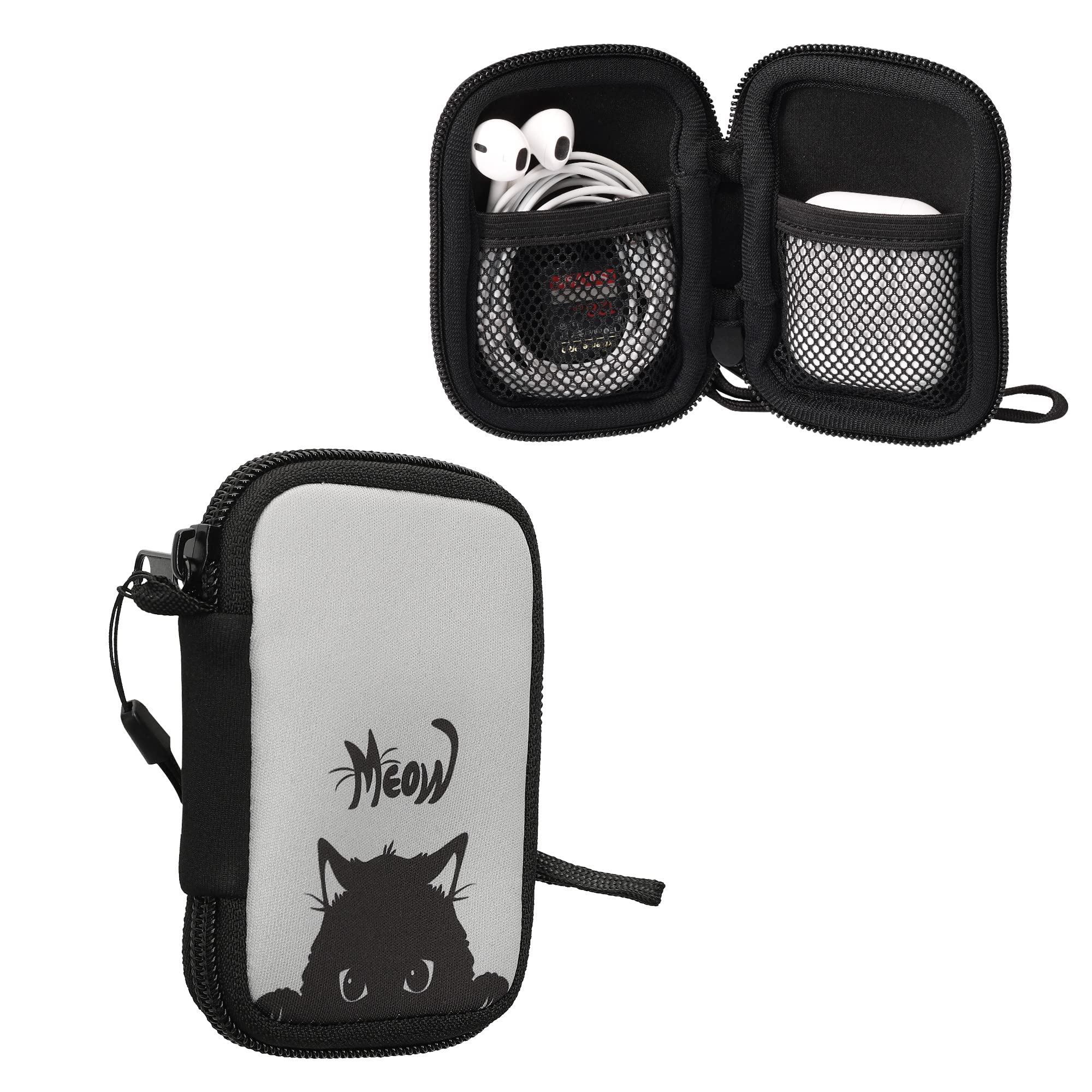 kwmobile Neoprene Case Compatible with in-ear Headphones - Case with Zip - Meow Cat — image 1