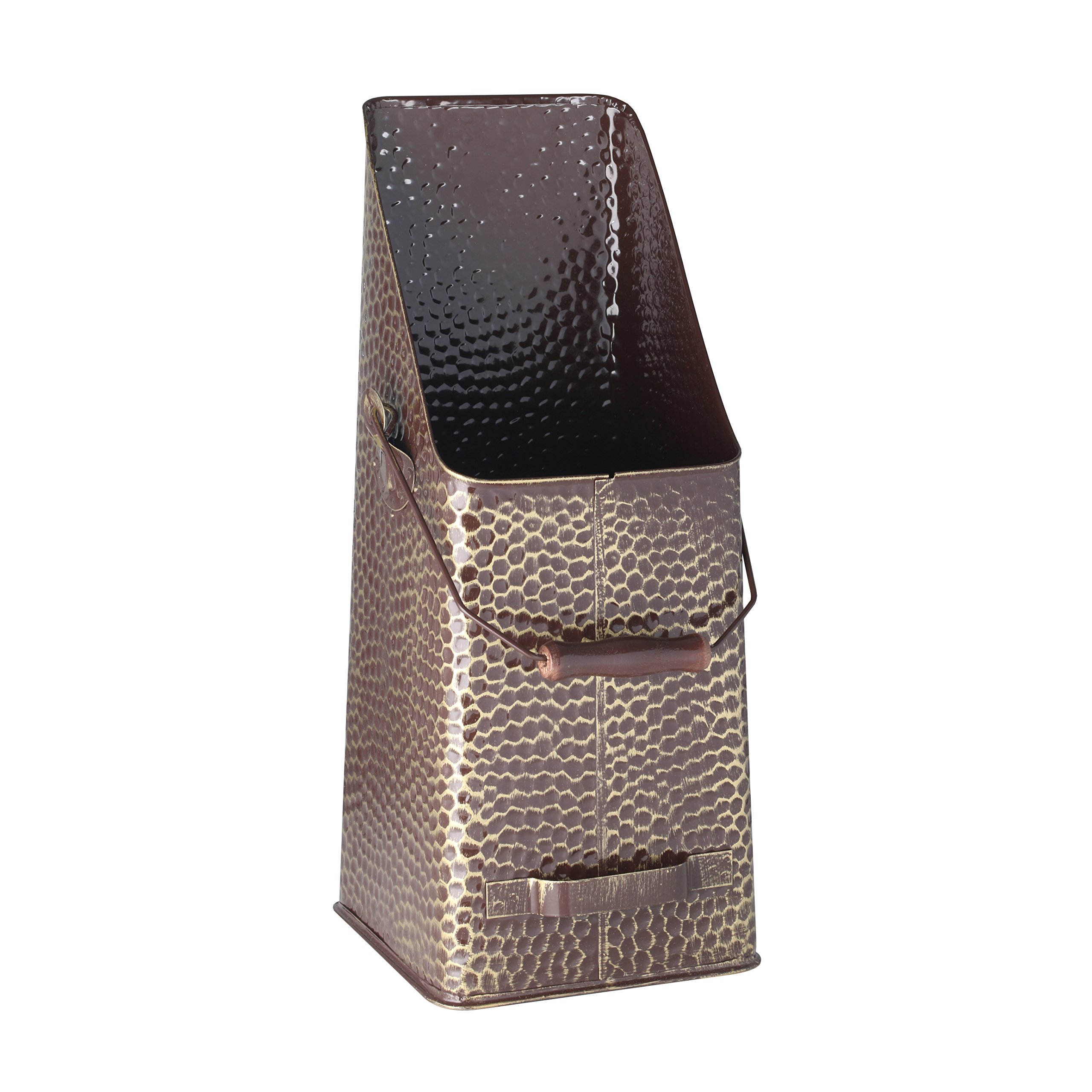 Kamino-Flam Antique Brass Coal Hod Scuttle Bucket, Coal Scuttle with 2 Handles, Coal and Firewood Carrier, Wood Log Holder, Pellet Bucket, Tall Coal Bucket for Fireplace, Approx. 20 x 20 x 50 cm