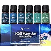 ASAKUKI Essential Oil Blends, Essential Oils for Diffusers for Home, Well-Being Kit- Calm Mind, Sweet Dreams, Happy, Relax, Air Freshening, Immunity for Aromatherapy, Humidifiers, Massage, 6x10ml