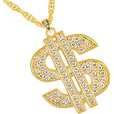 ZYLOP Gold Chain with Dollar Sign: Fake Gold Money Chain Necklace for Men Women Gold Plated Stainless Steel Jewelry Fashion Pendants for 70s 80s 90s Hip Hop Rapper Digger Costume Accessories
