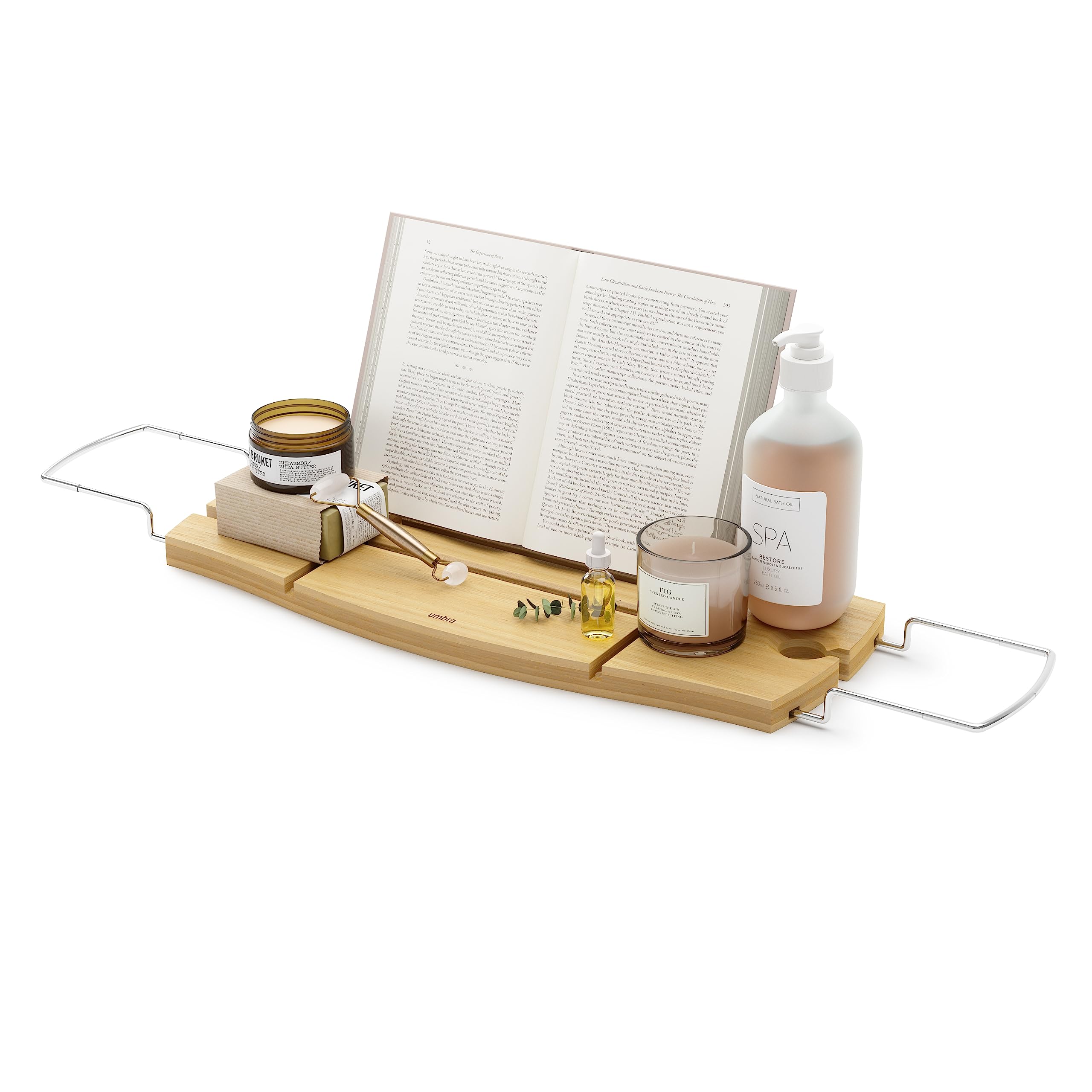 Umbra Aquala Bathtub Caddy Bamboo Extendable and Adjustable Tray Holder, Natural