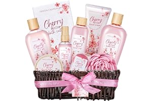 Green Canyon Spa Gift Baskets for Women Cherry Blossom Bath and Body Work Gift Set with Bubble Bath,Body Lotion Spa Gifts for Women Mothers Day Gifts for Mom
