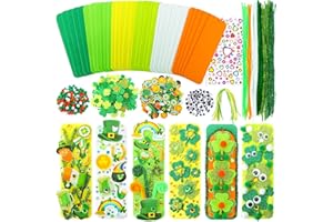 JULBEAR 36 Sets St. Patrick's Day Crafts Kits, Shamrock Bookmark Craft Kits DIY Blank Foam Bookmarks Decorations Leaf Foam Stickers Arts for Kids Classroom Activity St Patrick's Day Party Favors