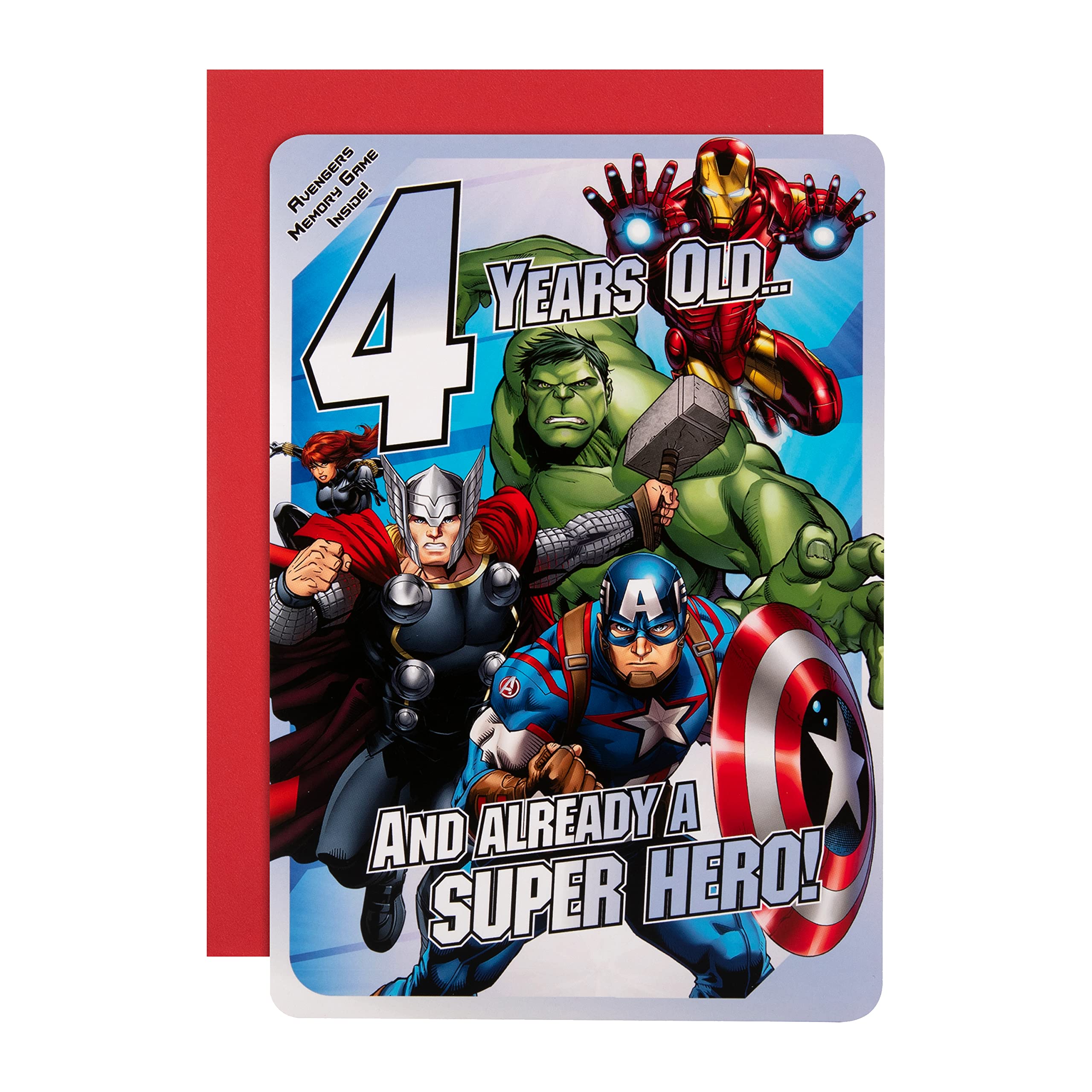 Hallmark 4th Birthday Card, MARVEL Superheroes, With Activity, Blue