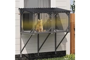Aosute Ultra-Fine Mosquito-Proof Window Catio, Outdoor Cat Window Box Enclosure with 20x20 Bug Proof Mesh, Cats Box for Small Animals, for Windows up to 37.75'' Wide, Dark Grey
