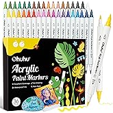 Ohuhu Acrylic Paint Markers Dual Tips: 36 Colors Brush & Fine Paint Pens High Opacity Acrylic Markers Waterproof Lightfast for Christmas Gifts Rock Painting 3D Prints Egg Wood Glass Ceramic DIY Crafts