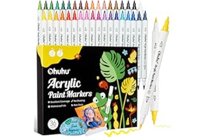 Ohuhu Acrylic Paint Markers Cotton-core: 36 Colors Dual Tips (Brush & Fine) Paint Pens High Opacity Acrylic Markers Waterproof Lightfast for Rock Painting Easter Eggs Wood Glass Ceramic Canvas