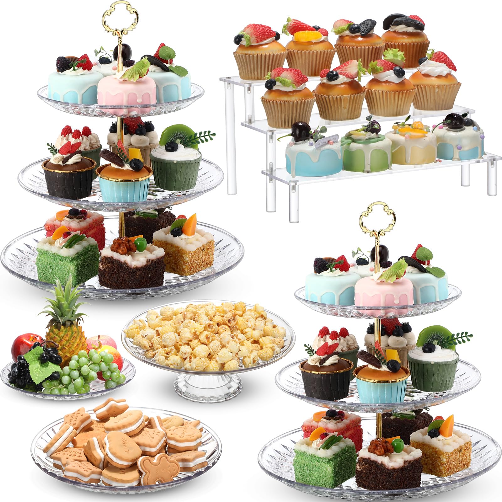 Photo 1 of RimCereal 6 Pcs Acrylic Cake Stands Set Include Display Risers Cupcake Tower and Clear Round Dessert Trays Cake Table Holder for Wedding Baby Shower Decoration (Vivid Style)