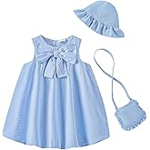 SODLON Baby Girl Dress Infant Clothes Summer Sleeveless Bow Puff Bubble Dresses Casual Linen Sundress for Toddler Girls 3M-3T