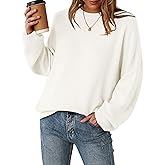 Arach&Cloz Women's Wool Blend Oversized Sweaters Crewneck Casual Outfits Fashion Spring Tops