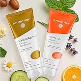 Botanic Tree Double Face Wash Kit - Gentle Facial Cleanser Set of Glycolic Acid Exfoliator Facewash And Vitamin C Cleanser for Women, Men - Natural Exfoliating Scrub Set for Oily, Dry, Sensitive Skin