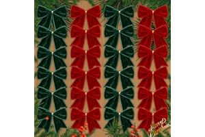 MOUNTCLI 24 Pcs Christmas Velvet Bows, Vintage 6 Inch Xmas Velvet Ribbon Bow for Christmas Tree Wreath Gift Decorations（Red G