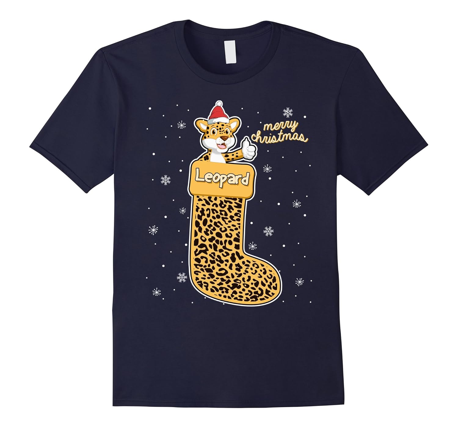 Leopard Sock Merry Christmas Cute Xmas T-Shirt-ANZ