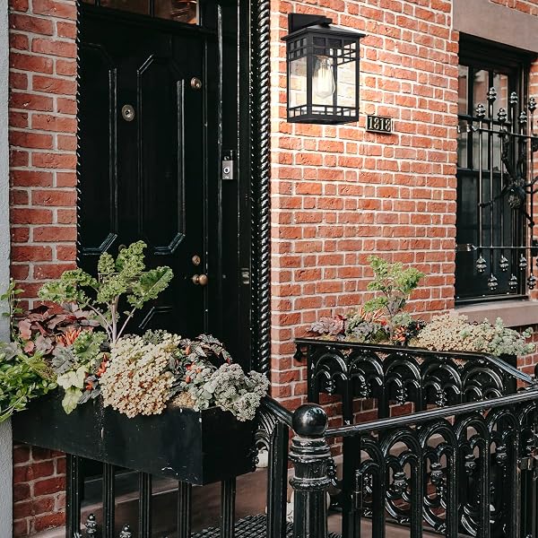 OUTDOOR WALL LANTERN, EXTERIOR WALL MOUNT LIGHT FIXTURE, BLACK OUTSIDE PORCH SCONCE LIGHTING WITH SEEDED GLASS, WATERPROOF OUTDOOR WALL LIGHT FOR PATIO FRONT DOOR ENTRYWAY