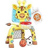 Move2Play, Giraffe Basketball Hoop & Soccer Goal Activity Center | 30+ Sounds & Lights | 1, 2, 3+ Year Old Birthday Present |