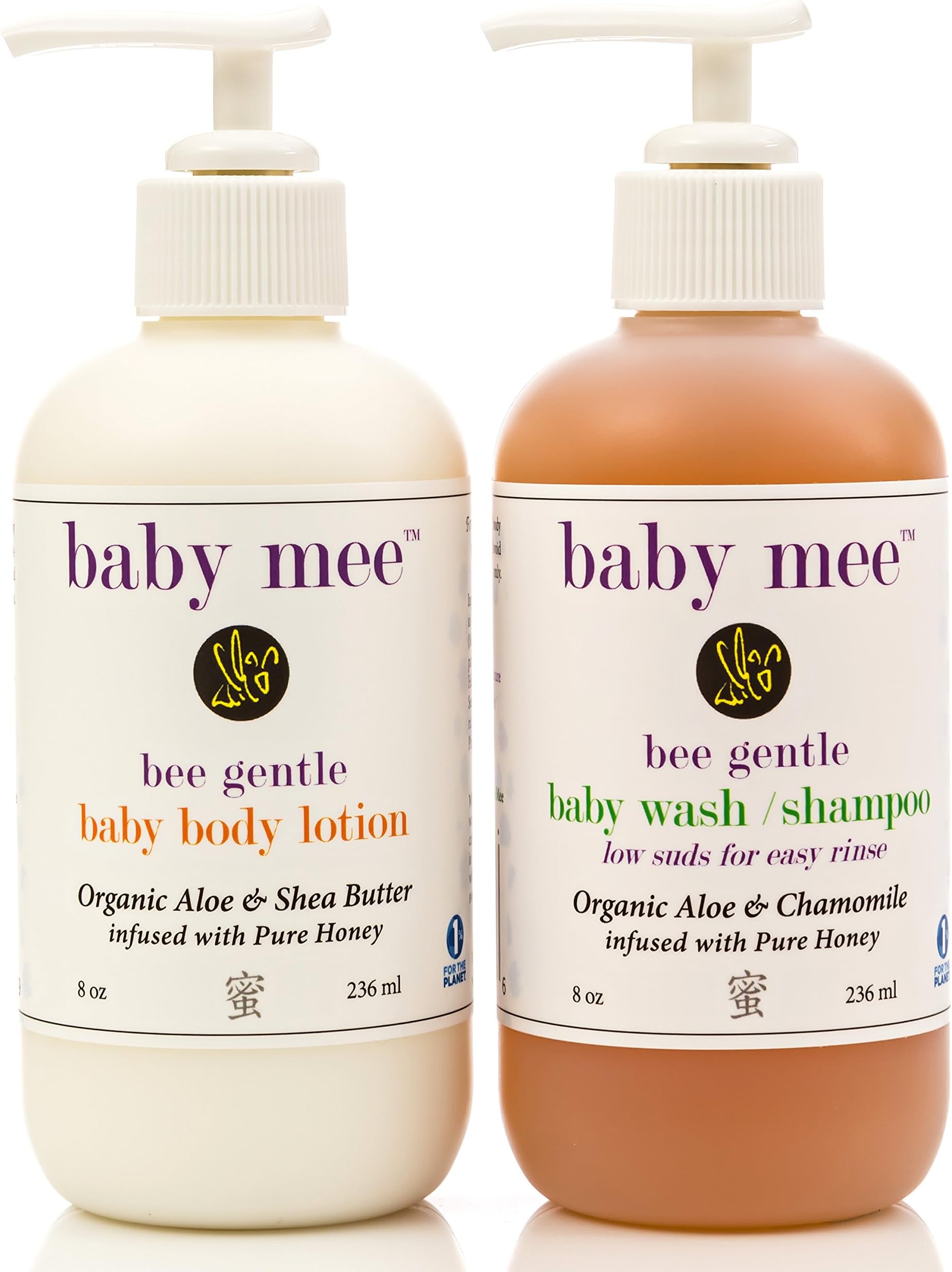 Mee Beauty Baby Shampoo and Baby Lotion Set - Gently Cleanse and Moisturize Your Baby with Organic Aloe, Chamomile, Shea Butter, Honey. - No Tear Formula Body Wash and Lotion for Dry Skin - Gift Set