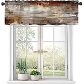 Eflxamz Abstract Wooden Planks Texture Semi Sheer Valance for Windows - Rod Pocket Short Window Treatment, Light Filtering Decor for Kitchen Bedroom - 54"x18"