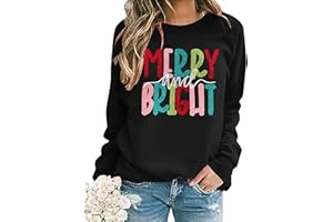 BINLANHANAT Christmas Sweatshirt Women Merry And Bright Christmas Pullover Shirt Novelty Chenille Patch Xmas Gift Holiday Top